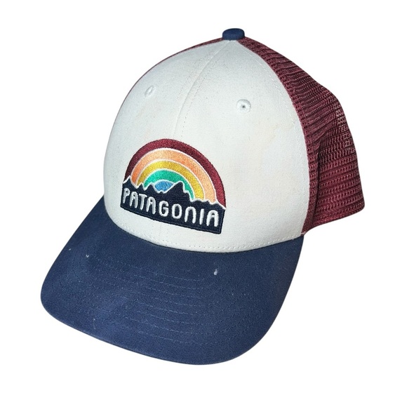 Patagonia Hat Snapback Trucker Cap Mesh Back Rainbow Maroon Blue - Picture 2 of 9
